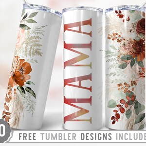 20oz Mama Skinny Tumbler Sublimación Png, Mamá, Día de la Madre, Rosas, Flores, Groovy, Boho, Floral, Png, Vaso Recto y Cónico Diseño Png