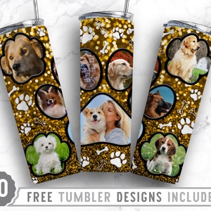 20oz Dog Paw Photo Frame Skinny Tumbler Sublimation Png, Dog Picture Mom, Collage, Glitter, Sublimation,Straight &Tapered Tumbler Png Design