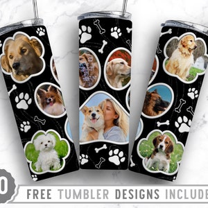 20oz Dog Paw Photo Frame Skinny Tumbler Sublimation Png, Dog Loss Picture, Collage, Glitter,Sublimation,Straight &Tapered Tumbler Png Design