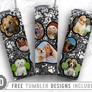 20oz Dog Paw Photo Frame Skinny Tumbler Sublimation Png, Dog Picture Frame, Collage,Glitter,Sublimation,Straight &Tapered Tumbler Png Design