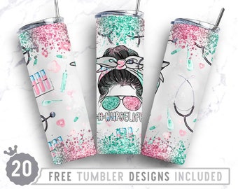 20oz Nurse Life Skinny Tumbler Sublimation Png, Nurse, Sunflower, Leopard, Nurse Appreciation, Sublimation,Png,Straight &Tapered Tumbler Png