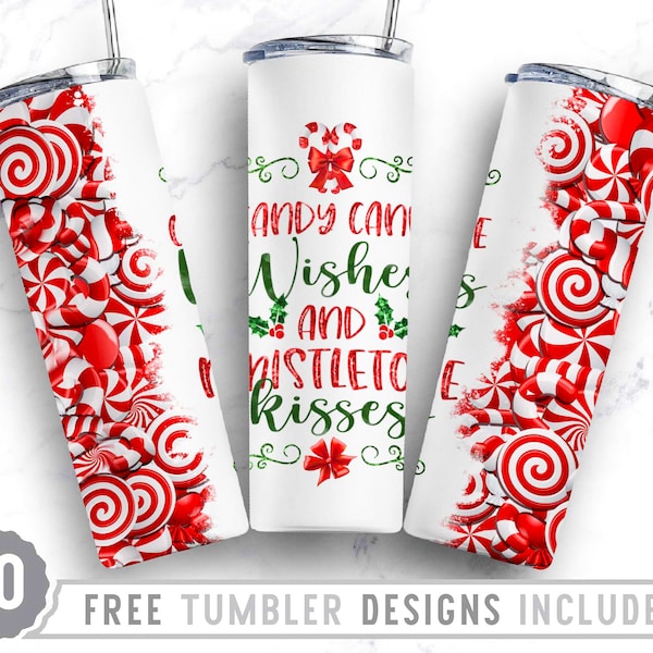 20oz Candy Cane Wishes Skinny Tumbler Sublimation Png, Christmas, Merry, Bright, Candy, Xmas, Png, Straight &Tapered Tumbler Png Design