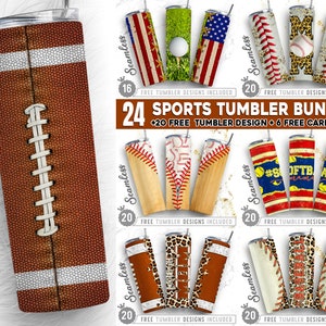 Paquete deportivo grande, 24 sublimación de vaso flaco de béisbol de 20 oz png, fútbol, fútbol, tenis, golf, voleibol, vaso recto y cónico png
