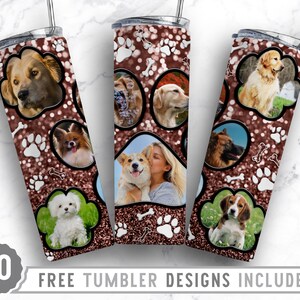 20oz Dog Paw Photo Frame Skinny Tumbler Sublimation Png, Dog Picture Frame, Collage,Glitter,Sublimation,Straight &Tapered Tumbler Png Design