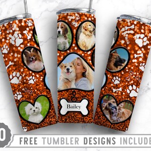 20oz Dog Paw Photo Frame Skinny Tumbler Sublimation Png, Fur Mama Picture, Collage, Glitter,Sublimation,Straight &Tapered Tumbler Png Design