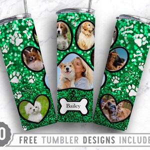 20oz Dog Paw Photo Frame Skinny Tumbler Sublimation Png, Fur Mama Picture, Collage, Glitter,Sublimation,Straight &Tapered Tumbler Png Design