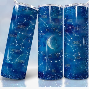 20oz Star Sign with Moon Skinny Tumbler Wrap Png, Zodiac, Star Sign Galaxy, Horoscope, Sublimation, Png,Straight &Tapered Tumbler Png Design