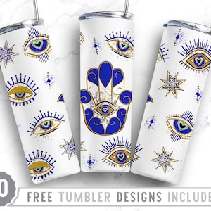 Evil Eye 20oz Skinny Tumbler Wrap Design, Turkish Eye Tumbler, Hamsa Hand, Mystical Eye, Straight&Tapered Tumbler Design, Descarga digital