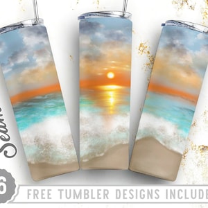 Beach Sunset 20oz Skinny Tumbler Wrap Design Png, Letnie wibracje, Wakacje rodzinne, Wycieczka dla dziewczyn, Prosty i zwężany projekt kubka, Pobieranie cyfrowe