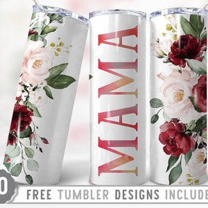 20oz Mama Skinny Tumbler Sublimación Png, Mamá, Día de la Madre, Rosas, Flores, Groovy, Boho, Floral, Png, Vaso Recto y Cónico Diseño Png
