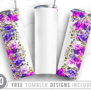 20oz Seamless Floral Skinny Tumbler Sublimation Png, Roses, Flowers, Groovy, Bohemian,Glitter,Sunflower,Straight &Tapered Tumbler Png Design