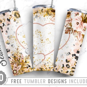 20oz Skinny Tumbler Design Sublimation Template Leopard Boho Nurse, Gifts for Her, Stethoscope,Wrap Sublimation Straight&Tapered Tumbler,Png