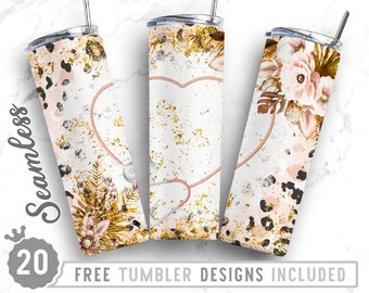 20oz Skinny Tumbler Design Sublimation Template Leopard Boho Nurse, Gifts for Her, Stethoscope,Wrap Sublimation Straight&Tapered Tumbler,Png