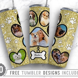 20oz Dog Paw Photo Frame Skinny Tumbler Sublimation Png, Fur Mom Picture, Collage, Glitter, Sublimation,Straight &Tapered Tumbler Png Design