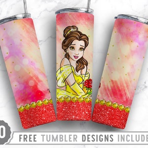 20oz Princess Skinny Tumbler Sublimation Png, Cartoon Character Png,Princess, Birthday, Movie Character,Straight &Tapered Tumbler Png Design