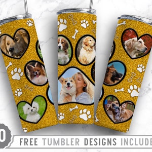20oz Dog Paw Photo Frame Skinny Tumbler Sublimation Png, Dog Picture Mama, Collage, Glitter,Sublimation,Straight &Tapered Tumbler Png Design
