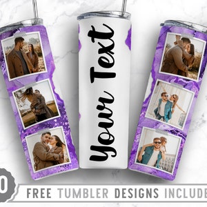 20oz Photo Frame Marble Skinny Tumbler Sublimation Png, Picture Family Frame, Collage, Glitter,Sublimation,Png,Straight &Tapered Tumbler Png