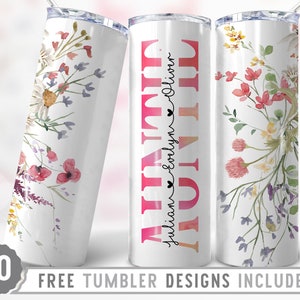 20oz Auntie Skinny Tumbler Sublimation Png, Mommy, Mama, Roses, Flowers, Groovy, Boho, Floral ,  Png, Straight &Tapered Tumbler Png Design