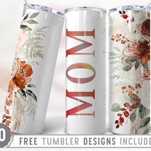 20oz Mom Skinny Tumbler Sublimation Png, Mom, Mother&#39;s Day, Roses, Flowers, Groovy, Boho, Floral, Png, Straight &Tapered Tumbler Png Design
