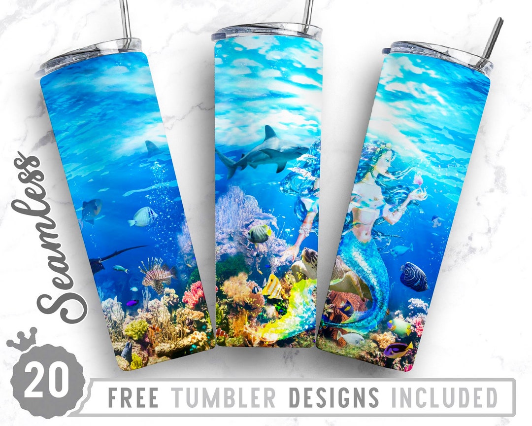 20oz Skinny Tumbler Design Sublimation Template Mermaid, Under Sea ...