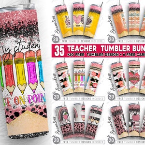 Big Teacher Bundle, 35 20oz Teacher Skinny Tumbler Sublimation Png, Teacher Life, Honey, Bee, Teacher Appreciation,Straight &Tapered Tumbler