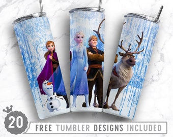 20oz Frozen Skinny Tumbler Sublimation Png, Princess, Cartoon Character, Birthday, Girls, Sublimation,  Straight &Tapered Tumbler Png Design