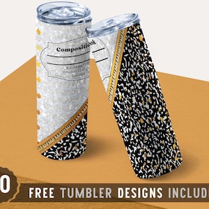Composition Notebook 20oz Skinny Tumbler Wrap Design PNG, Back to School, Notebook Label, Straight&Tapered Tumbler Design, Digital Download