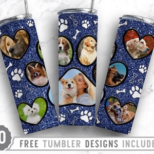 20oz Dog Paw Photo Frame Skinny Tumbler Sublimation Png, Dog Loss Picture, Collage, Glitter,Sublimation,Straight &Tapered Tumbler Png Design
