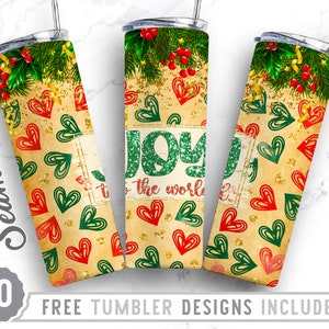 Zestaw 20oz Skinny Tumbler Design Sublimacja Szablon Boże Narodzenie, Boże Narodzenie Png, Serce Skinny, Owiń Sublimacja Prosta i Zwężana Kubek, Png