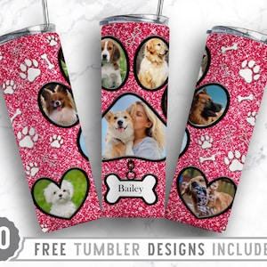 20oz Dog Paw Photo Frame Skinny Tumbler Sublimation Png, Fur Mom Picture, Collage, Glitter, Sublimation,Straight &Tapered Tumbler Png Design
