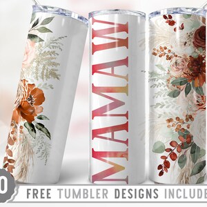20oz Mamaw Skinny Tumbler Sublimación Png, Mami, Mamá, Rosas, Flores, Groovy, Boho, Floral, Png, Vaso Recto y Cónico Diseño Png
