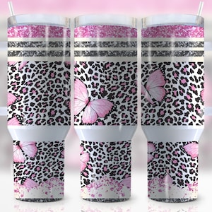 40oz Butterfly Glitter Quencher Tumbler Wrap, Blue Butterflies, Mom, Leopard, Teacher, Wrap, Sublimation, Tumbler Design, Digital Download