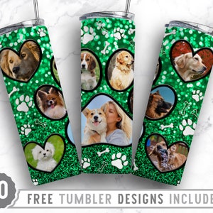 20oz Dog Paw Photo Frame Skinny Tumbler Sublimation Png, Dog Picture Mama, Collage, Glitter,Sublimation,Straight &Tapered Tumbler Png Design
