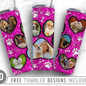 20oz Dog Paw Photo Frame Skinny Tumbler Sublimation Png, Dog Picture Mama, Collage, Glitter,Sublimation,Straight &Tapered Tumbler Png Design