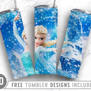 20oz Frozen Skinny Tumbler Sublimation Png, Princess, Cartoon Character, Birthday, Girls, Sublimation,  Straight &Tapered Tumbler Png Design