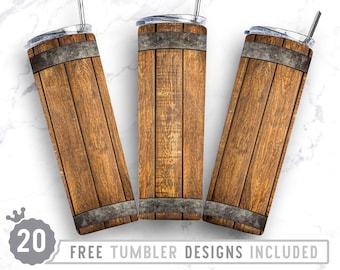 20oz Whisky Barrel Skinny Tumbler Sublimation Png, Wood Barrel, Wooden, Rustic Wood, Alcohol, Png, Wrap Sublimation Straight&Tapered Tumbler