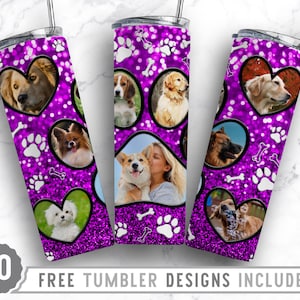 20oz Dog Paw Photo Frame Skinny Tumbler Sublimation Png, Dog Loss Picture, Collage, Glitter,Sublimation,Straight &Tapered Tumbler Png Design