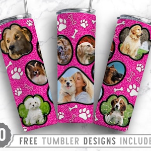20oz Dog Paw Photo Frame Skinny Tumbler Sublimation Png, Dog Picture Frame, Collage,Glitter,Sublimation,Straight &Tapered Tumbler Png Design