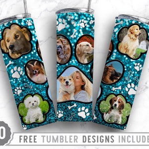 20oz Dog Paw Photo Frame Skinny Tumbler Sublimation Png, Dog Picture Frame, Collage,Glitter,Sublimation,Straight &Tapered Tumbler Png Design