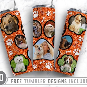20oz Dog Paw Photo Frame Skinny Tumbler Sublimation Png, Dog Picture Frame, Collage,Glitter,Sublimation,Straight &Tapered Tumbler Png Design
