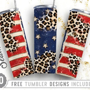 Leopard American Flag 20oz Skinny Tumbler Wrap Design Png, Patriotic Tumbler, USA Flag,Straight&Tapered Tumbler Design, Digital Download,Png