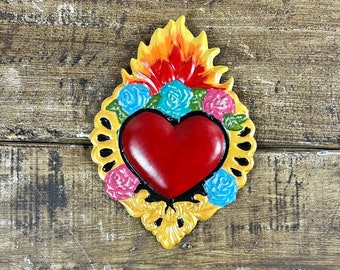 Handmade Painted Mexican Tin Heart Wall Art