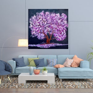 Original handgemachte Kirschblüte Acrylmalerei auf Leinwand, modernes Wohndekor, bunte Strukturmalerei, modernes Wohndekor Bild 5