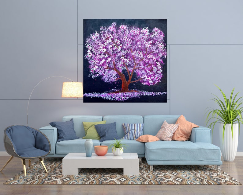 Original handgemachte Kirschblüte Acrylmalerei auf Leinwand, modernes Wohndekor, bunte Strukturmalerei, modernes Wohndekor Bild 5