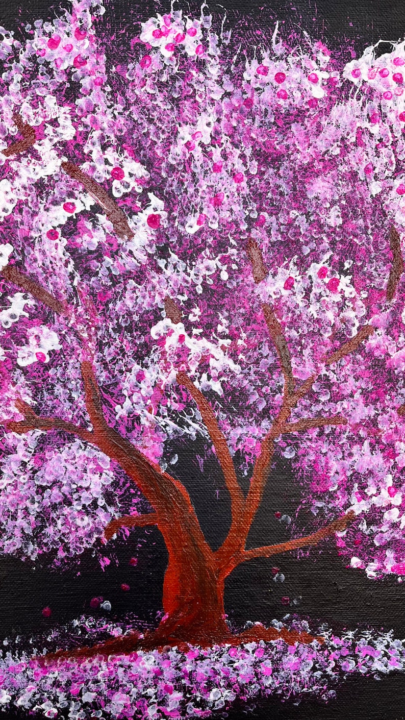 Original handgemachte Kirschblüte Acrylmalerei auf Leinwand, modernes Wohndekor, bunte Strukturmalerei, modernes Wohndekor Bild 3