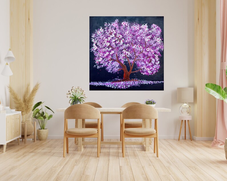 Original handgemachte Kirschblüte Acrylmalerei auf Leinwand, modernes Wohndekor, bunte Strukturmalerei, modernes Wohndekor Bild 6