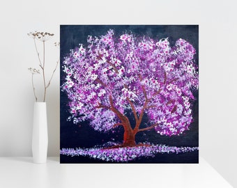 Original handgemachte Kirschblüte Acrylmalerei auf Leinwand, modernes Wohndekor, bunte Strukturmalerei, modernes Wohndekor