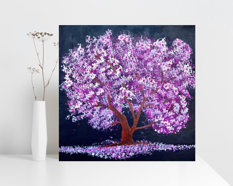 Original handgemachte Kirschblüte Acrylmalerei auf Leinwand, modernes Wohndekor, bunte Strukturmalerei, modernes Wohndekor Bild 1