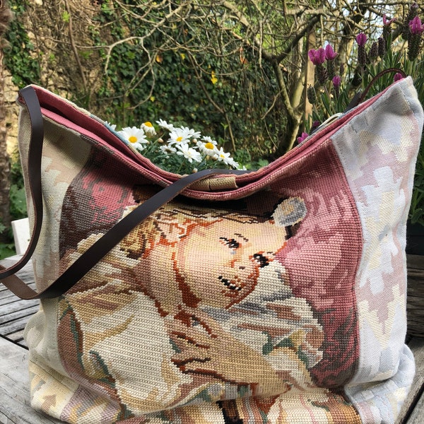 Grand sac fourre-tout upcyclé canevas