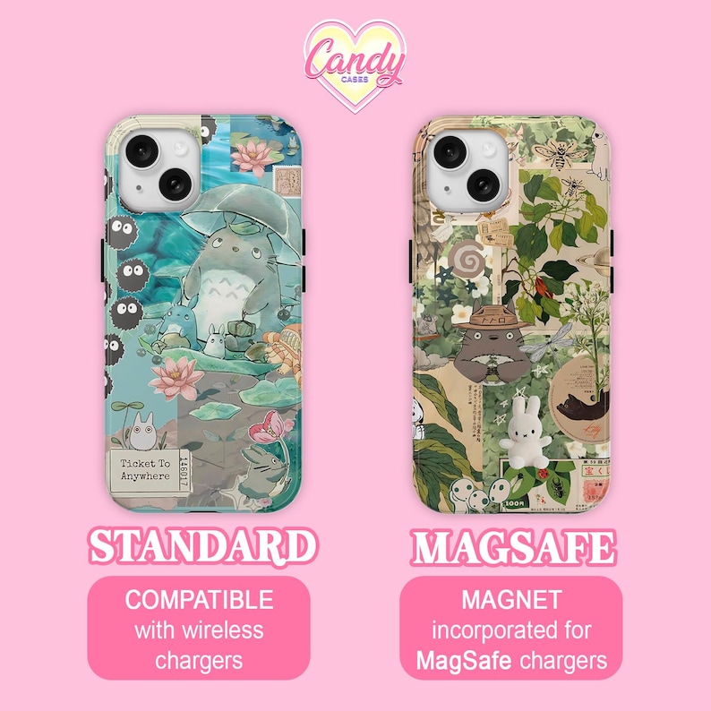 Funda para móvil con collage de inspiración japonesa, estilo Ghibli, resistente, con diseño de Totoro, ideal para iPhone 11, 15, 16 Plus, Pro Max, Galaxy S25 y Pixel 8/9. imagen 3
